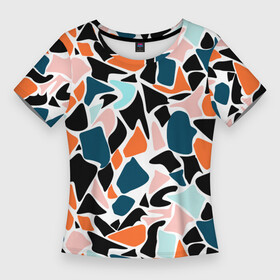 Женская футболка 3D Slim с принтом Абстрактный современный разноцветный узор в оранжево серых тонах ,  |  | abstract pattern | blue | orange | абстрактный узор | оранжевый | синий