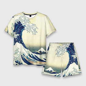 Мужской костюм с шортами 3D с принтом Великая волна ,  |  | большая | великая | волная | гора | каганаве | море | стихия | фудзи | хокусая | шторм