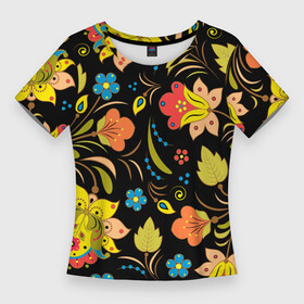 Женская футболка 3D Slim с принтом Русские узоры Хохлома ,  |  | народное творчество | роспись | русские узоры | хохлома | цветы