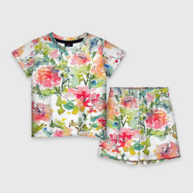 Детский костюм с шортами 3D с принтом Floral pattern  Watercolour  Summer ,  |  | abstraction | fashion | flowers | pattern | summer | watercolour | абстракция | акварель | лето | мода | узор | цветы