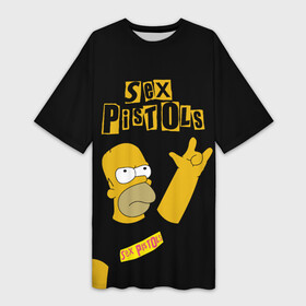 Платье-футболка 3D с принтом Sex Pistols Гомер Симпсон рокер ,  |  | gomer | homer | music | pistols | rock | simpson | simpsons | гомер | музыка | пистолс | рок | рокер | симпсон | симпсоны