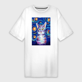 Платье-футболка хлопок с принтом Кот Ван Кот ,  |  | ван гог | ван кот | кот | коты | цветное