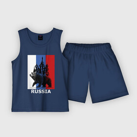 Детская пижама с шортами хлопок с принтом Медведь и кремль ,  |  | bear | russia | кремль | медведь | россия | флаг россии