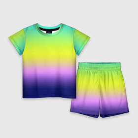 Детский костюм с шортами 3D с принтом Разноцветный размытый фон градиент ,  |  | gradient | striped | turquoise | violet | бирюзовый | градиент | желтый | полосатый градиент | фиолетовый