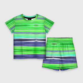 Детский костюм с шортами 3D с принтом Сине зеленые абстрактные полосы ,  |  | Тематика изображения на принте: green | stripes | абстрактные полосы | зеленый | полосатый узор | синий