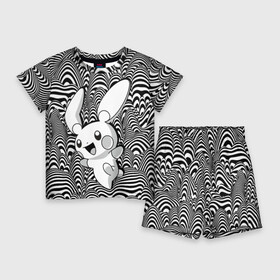 Детский костюм с шортами 3D с принтом Пикачу на психоделическом фоне ,  |  | аниме | волны | пикачу | покемон | психоделика | черно белое