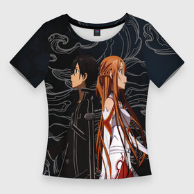 Женская футболка 3D Slim с принтом Кирито и Асуна  Sword Art Online ,  |  | sword art online | аниме | асуна | асуна юки | кадзуто киригая | кирито | мастер меча онлайн | молния | напарница кирито