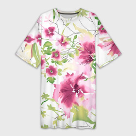 Платье-футболка 3D с принтом Полевые цветы  Акварель  Лето ,  |  | fashion | flowers | picture | summer | watercolour | акварель | картина | лето | мода | цветы
