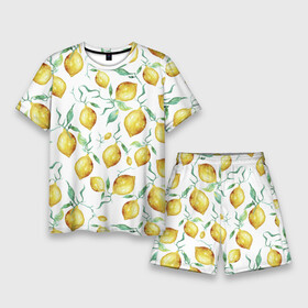 Мужской костюм с шортами 3D с принтом Лимоны Нарисованные Акварелью ,  |  | lemon | nature | summer | акварель | лето | лимон | нарисованые | природа | фрукты