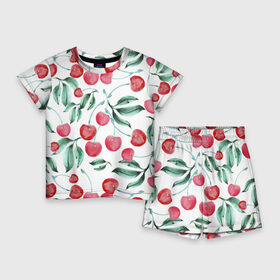 Детский костюм с шортами 3D с принтом Вишня Нарисованная Акварелью ,  |  | cherry | nature | summer | акварель | вишня | лето | нарисованная | природа | черешня | ягода