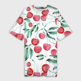 Платье-футболка 3D с принтом Вишня Нарисованная Акварелью ,  |  | cherry | nature | summer | акварель | вишня | лето | нарисованная | природа | черешня | ягода