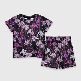 Детский костюм с шортами 3D с принтом Цветы Фиолетовые Ирисы ,  |  | flowers | summer | букет | ирисы | лето | природа | растение | фиолетовый | флора | цветы