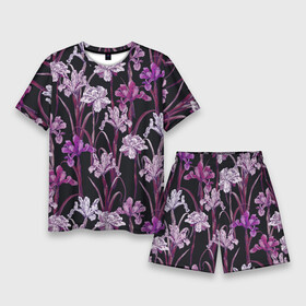 Мужской костюм с шортами 3D с принтом Цветы Фиолетовые Ирисы ,  |  | flowers | summer | букет | ирисы | лето | природа | растение | фиолетовый | флора | цветы
