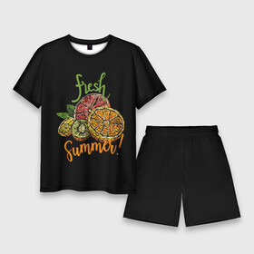 Мужской костюм с шортами 3D с принтом Свежее цитрусовое лето ,  |  | fresh | fruits | summer | апельсин | витамины | грейпфрут | здоровье здоровое питание | зож | киви | лето | лимон | питание здоровое | свежее | свежесть | фрукты | цитрусы | ягоды