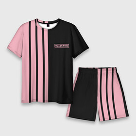 Мужской костюм с шортами 3D с принтом BLACKPINK  HALF BLACK PINK  MINI LOGO ,  |  | black  pink | black pink | blackpink | jennie | jisoo | k pop | lalisa | группа | к поп | корейская группа | розовый | черный