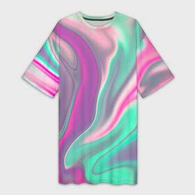 Платье-футболка 3D с принтом Digital Wave ,  |  | абстракция | волны | жидкость | краска | красочная | линии | разноцветная | смешение цветов | яркая