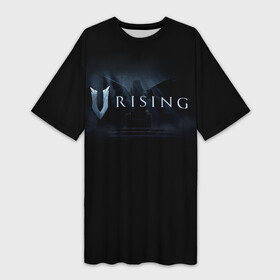 Платье-футболка 3D с принтом Logo V Rising ,  |  | Тематика изображения на принте: v rising | игра | крылья | логотип | надпись | название | трон