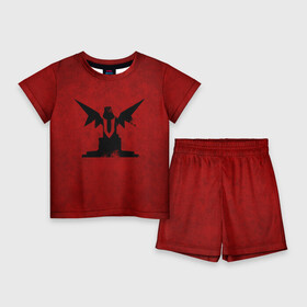 Детский костюм с шортами 3D с принтом Трон с крыльями ,  |  | v rising | вампиры | игра | крылья | логотип | текстура | трон