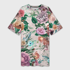 Платье-футболка 3D с принтом Color floral pattern  Expressionism  Summer ,  |  | expression | fashion | flowers | pattern | rose | summer | лето | мода | паттерн | роза | цветы | экспрессия