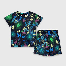 Детский костюм с шортами 3D с принтом Color summer night  Floral pattern ,  |  | Тематика изображения на принте: color | fashion | flowers | night | pattern | summer | мода | ночь | узор | цвет | цветы