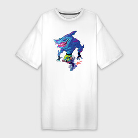 Платье-футболка хлопок с принтом Cool shark on roller skates ,  |  | eyes | fin | jaw | muzzle | roller skates | shark | teeth | акула | глаза | зубы | пасть | плавник | роликовые коньки