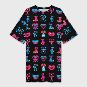 Платье-футболка 3D с принтом POPPY PLAYTIME HAGGY WAGGY AND KISSY MISSY PATTERN (ПАТТЕРН) ,  |  | haggy waggy | kissy missy | poppy playtime | игра | кисси мисси | монстр | плэйтайм | попи плей тайм | попи плэй тайм | попиплейтам | попиплэйтайм | поппи плейтайм | поппиплэйтайм | розовы | хагги вагги | хаги ваги