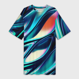 Платье-футболка 3D с принтом Abstract Wave ,  |  | абстракция | волны | жидкость | краска | красочная | линии | разноцветная | смешение цветов | яркая