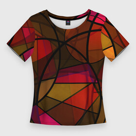Женская футболка 3D Slim с принтом Абстрактный узор в оранжево красных тонах ,  |  | abstraction | brown | абстрактный узор | коричневый | красный | круги | оранжевый
