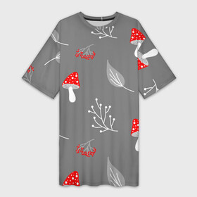 Платье-футболка 3D с принтом Грибочки на сером фоне, паттерн ,  |  | Тематика изображения на принте: berries | berry | cottagecore | forest | gray | mushroom | red | white | белый | бесшовный | ветки | веточки | грибочки | грибы | детский | красный | лес | лето | листики | листья | милый | минималистичный | мухоморы | осень | паттерн