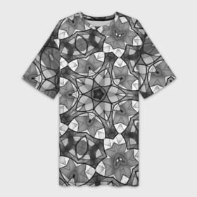 Платье-футболка 3D с принтом Черно белый геометрический мозаичный узор ,  |  | geometric   pattern | mosaic | геометрический узор | мозаика | серый | черно белый