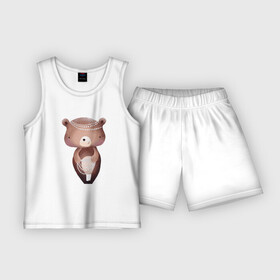 Детская пижама с шортами хлопок с принтом Медведица в бусах ,  |  | bear | бусы | медведица | медведь | мишка | плюшевый