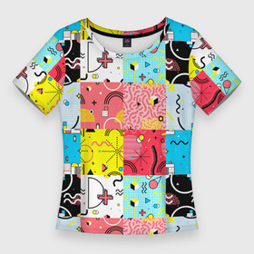 Женская футболка 3D Slim с принтом COLORED GEOMETRIC SHAPES ,  |  | абстракция | графический | декоративные | желтый | зеленый | квадраты | красный | красочный | круги | линии | разноцветные | розовый | синий | треугольник | треугольники | узоры | фиолетовый | форма