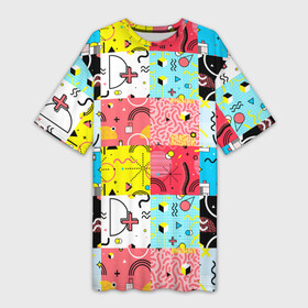 Платье-футболка 3D с принтом COLORED GEOMETRIC SHAPES ,  |  | абстракция | графический | декоративные | желтый | зеленый | квадраты | красный | красочный | круги | линии | разноцветные | розовый | синий | треугольник | треугольники | узоры | фиолетовый | форма