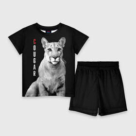 Детский костюм с шортами 3D с принтом Cougar  wild cat ,  |  | big | cat | cougar | gaze | predator | wild | большая | взгляд | дикая | кошка | пума | хищник