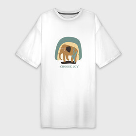 Платье-футболка хлопок с принтом CHOOSE THE JOY OF THE ELEPHANT ,  |  | животное | кактус | милый | очаровательный | природа | цитаты