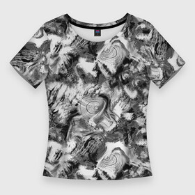 Женская футболка 3D Slim с принтом Абстрактный в серых тонах фон с головой рыбы ,  |  | abstract background | fish | абстрактный узор | для рыбака | камуфляж | рыба | рыбалка | серый | черно белый