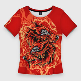 Женская футболка 3D Slim с принтом Огненные лисы ,  |  | голова лисы | животное | лиса | огненный | огонь | хищник