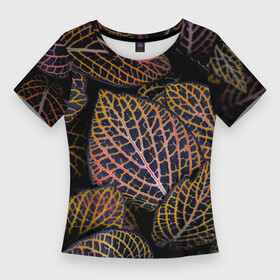 Женская футболка 3D Slim с принтом Неоновые листья цветов  Оранжевый ,  |  | abstraction | art | artwork | colorful | colors | neon | surrealism | абстракция | арт | искусство | листок | листья | неон | разноцветный | сюрреализм | цвета | цветок | цветы
