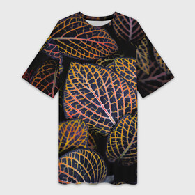 Платье-футболка 3D с принтом Неоновые листья цветов  Оранжевый ,  |  | abstraction | art | artwork | colorful | colors | neon | surrealism | абстракция | арт | искусство | листок | листья | неон | разноцветный | сюрреализм | цвета | цветок | цветы