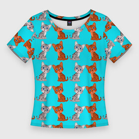 Женская футболка 3D Slim с принтом CURIOUS KITTENS ,  |  | детская картинка | домашние | животные | забавные | котята | любопытные | текстура