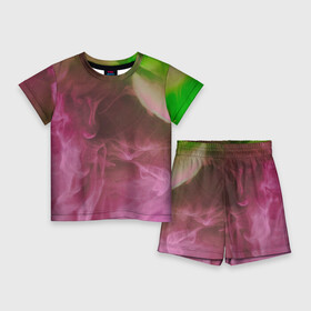 Детский костюм с шортами 3D с принтом Неоновый дым  Розовый и зелёный ,  |  | abstraction | art | artwork | colorful | colors | fog | neon | smoke | surrealism | абстракция | арт | дым | искусство | неон | разноцветный | сюрреализм | туман | цвета