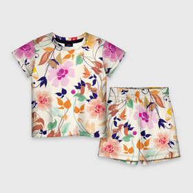 Детский костюм с шортами 3D с принтом Summer floral pattern ,  |  | flowers | leaf | pattern | summer | лето | лист | узор | цветок