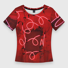 Женская футболка 3D Slim с принтом Неоновые закрученные фонари  Красный ,  |  | abstraction | art | artwork | colorful | colors | flashlights | lights | neon | surrealism | абстракция | арт | искусство | лампочки | лампы | неон | разноцветный | сюрреализм | фонари | цвета
