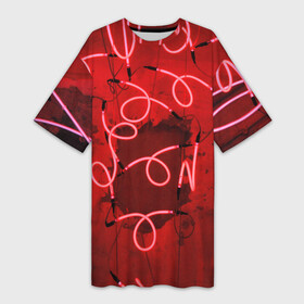 Платье-футболка 3D с принтом Неоновые закрученные фонари  Красный ,  |  | abstraction | art | artwork | colorful | colors | flashlights | lights | neon | surrealism | абстракция | арт | искусство | лампочки | лампы | неон | разноцветный | сюрреализм | фонари | цвета