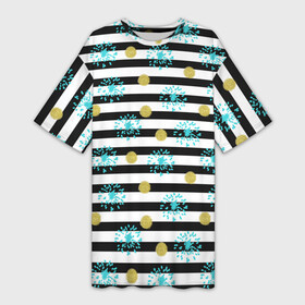 Платье-футболка 3D с принтом Полосатый модный праздничный узор ,  |  | black stripes | spots | striped pattern | полосатый узор | пятна | салют | украшения | фейерверк