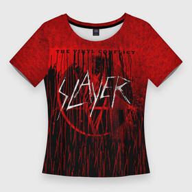 Женская футболка 3D Slim с принтом The Vinyl Conflict  Slayer ,  |  | slayer | группа | гэри холт | керри кинг | метал | музыка | пентаграмма | песни | пол бостаф | рок | слаер | слайер | слеар | слеер | слейр | слеяр | том арайа | трэш | тяжелый | хеви
