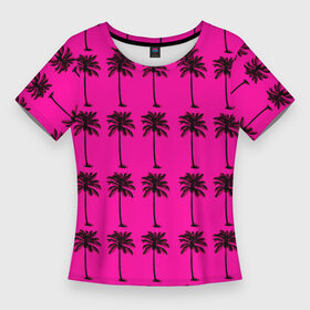 Женская футболка 3D Slim с принтом TEXTURE OF PALM TREES IN COLOR ,  |  | black | colored | деревья | пальмы | цветной | черный