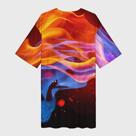 Платье-футболка 3D с принтом Огонь и вода  Стихия  Абстракция ,  |  | abstraction | element | fire | neon | water | абстракция | вода | неон | огонь | стихия
