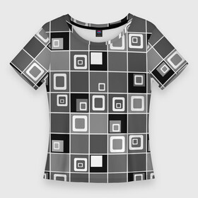 Женская футболка 3D Slim с принтом Geometric shapes черно белый ,  |  | black and white | geometric pattern | geometric shapes | grey | геометрический | серый | черно белый