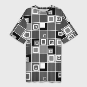 Платье-футболка 3D с принтом Geometric shapes черно белый ,  |  | black and white | geometric pattern | geometric shapes | grey | геометрический | серый | черно белый